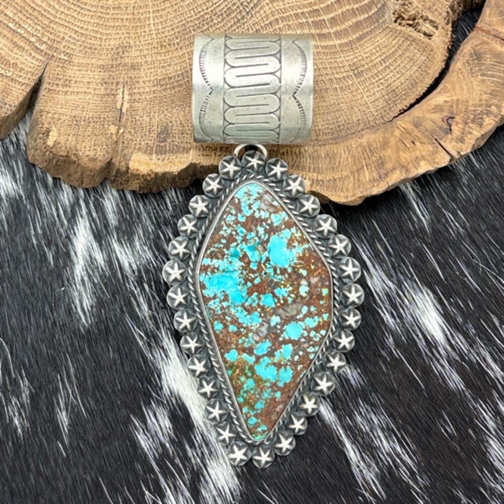 MARIO MADRID Southwest Style Sterling Silver & Turquoise Pendant Removable Bail